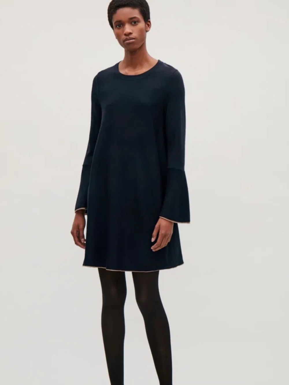 COS Flared Sleeve Knit Dress Navy Size M
